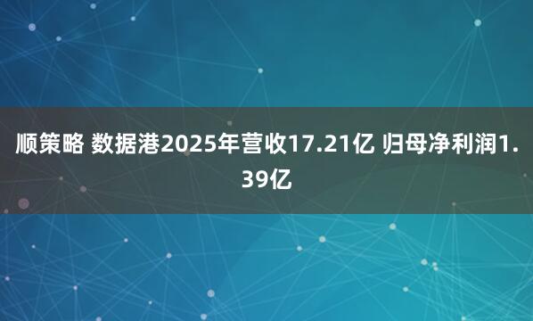 顺策略 数据港2025年营收17.21亿 归母净利润1.39亿